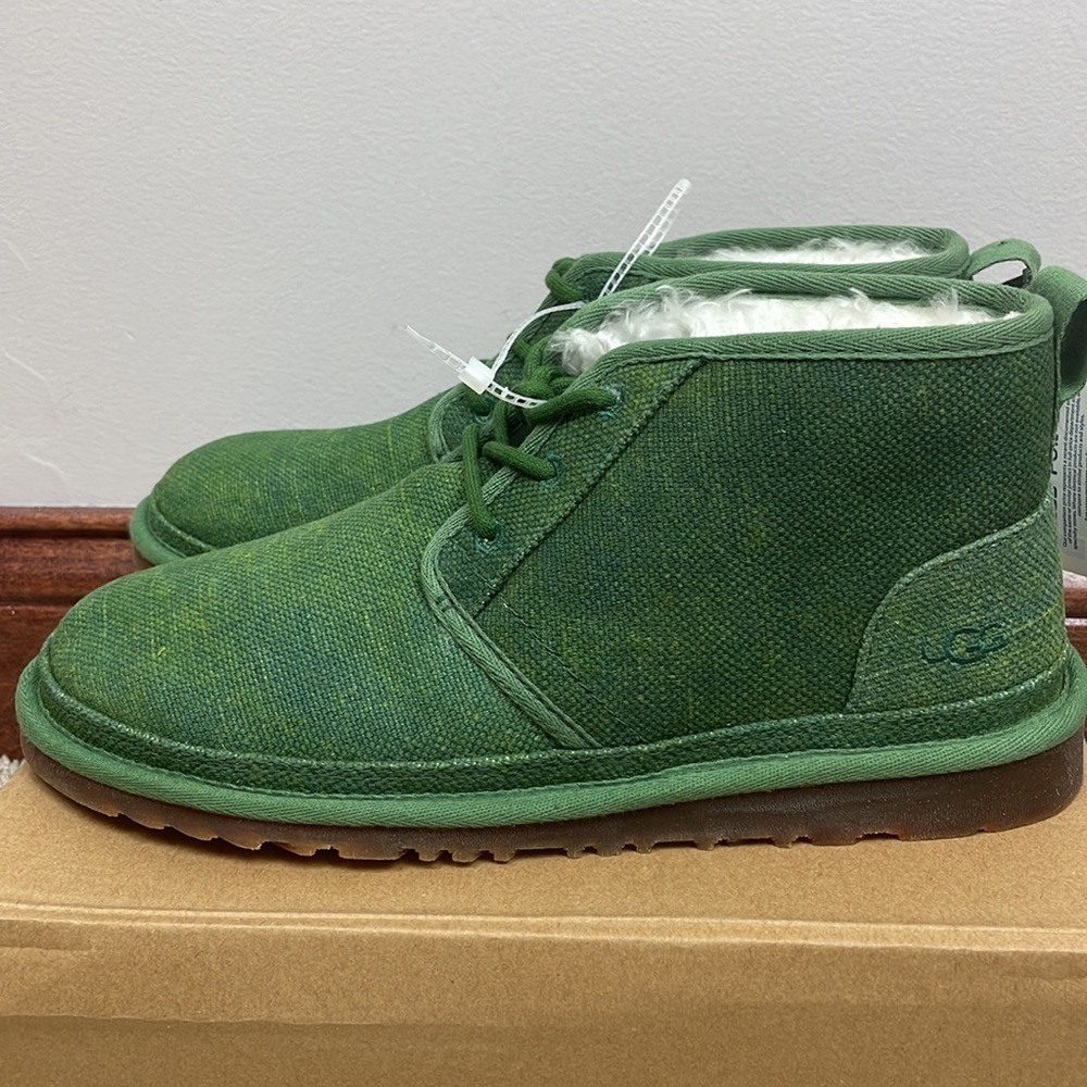 NWOT Men UGG SZ 10 Neumel Chukka Boots Tencel Natural Green Shearling Faux Fur - Picture 2 of 11